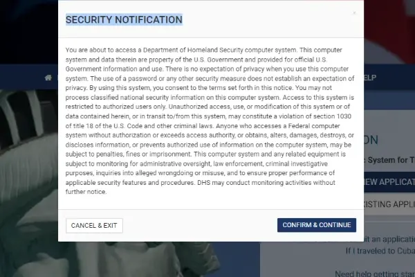 Security Notificationは「Confirm&Continue」をクリックすることで閉じることができます。